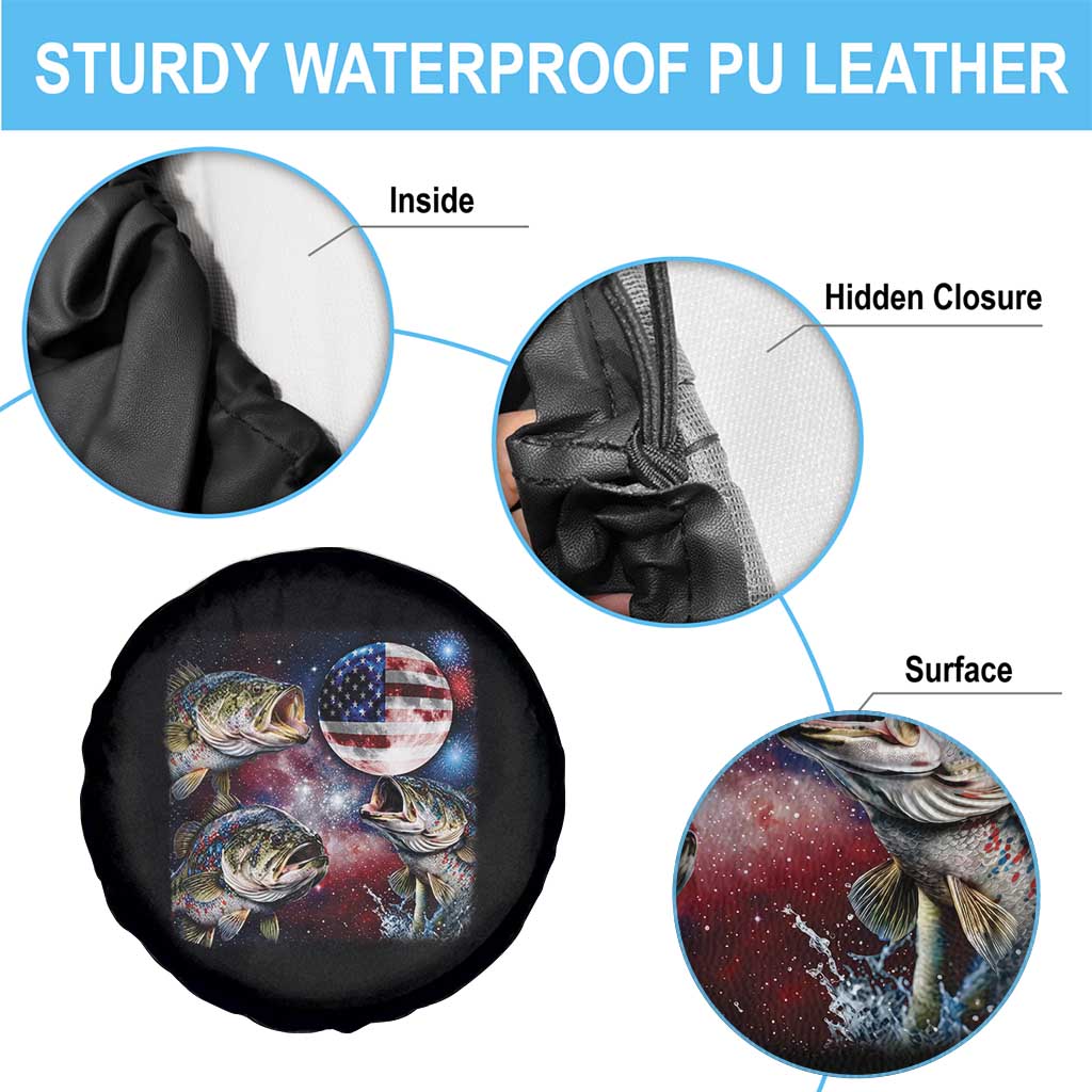 Patriotic Bass Fishing Moon Spare Tire Cover 4th Of July Fisherman Gift