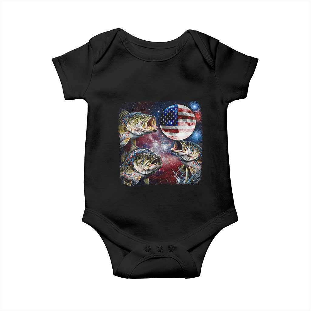 Patriotic Bass Fishing Moon Baby Onesie 4th Of July Fisherman Gift