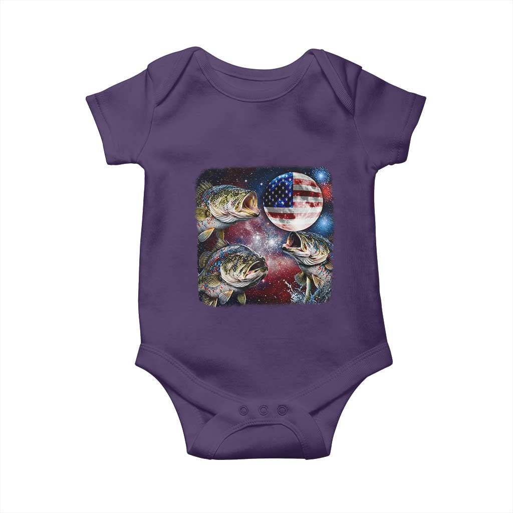 Patriotic Bass Fishing Moon Baby Onesie 4th Of July Fisherman Gift