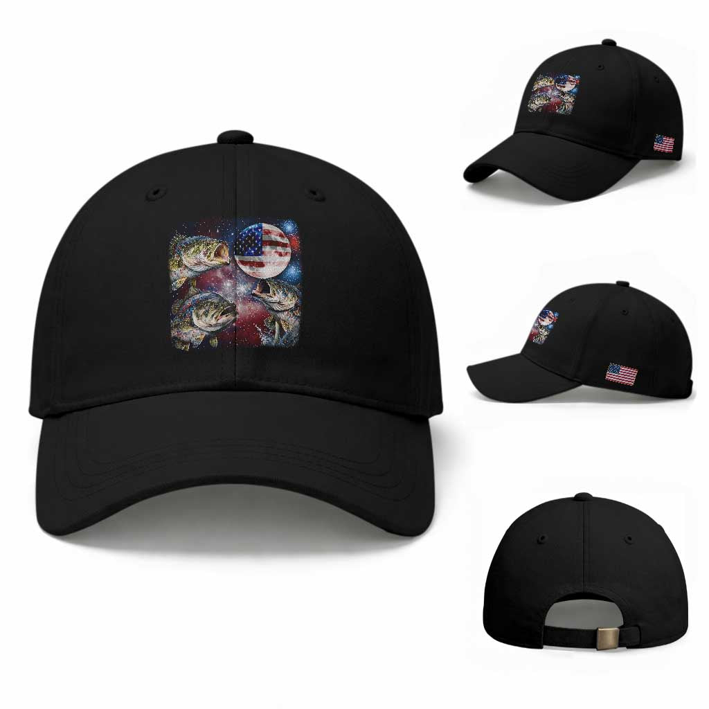 Patriotic Bass Fishing Moon Baseball Cap 4th Of July Fisherman Gift