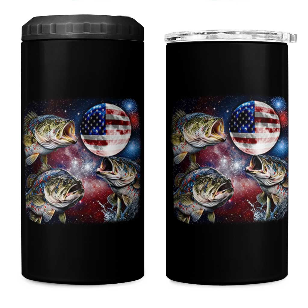 Patriotic Bass Fishing Moon 4 in 1 Can Cooler Tumbler 4th Of July Fisherman Gift