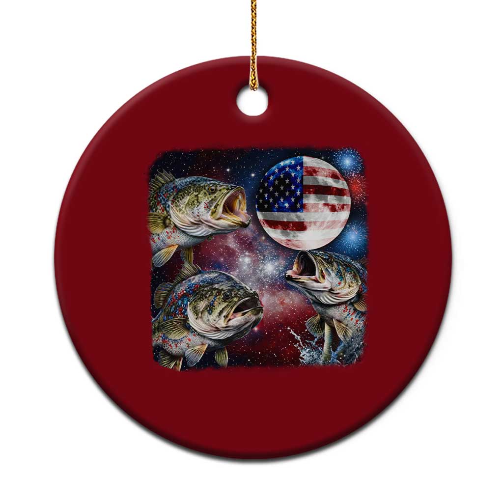 Patriotic Bass Fishing Moon Ceramic Ornament 4th Of July Fisherman Gift