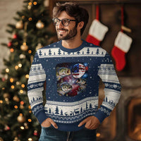 Patriotic Bass Fishing Moon Ugly Christmas Sweater 4th Of July Fisherman Gift