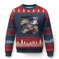 Patriotic Bass Fishing Moon Ugly Christmas Sweater 4th Of July Fisherman Gift