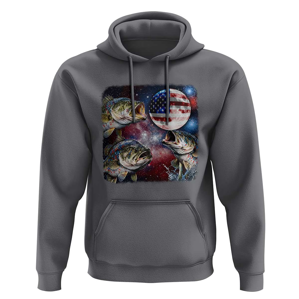 Patriotic Bass Fishing Moon Hoodie 4th Of July Fisherman Gift