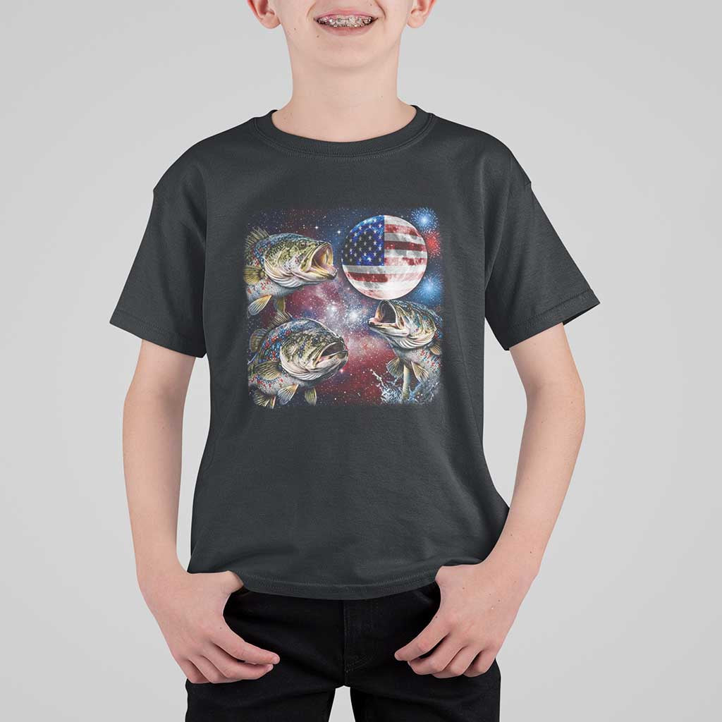 Patriotic Bass Fishing Moon T Shirt For Kid 4th Of July Fisherman Gift