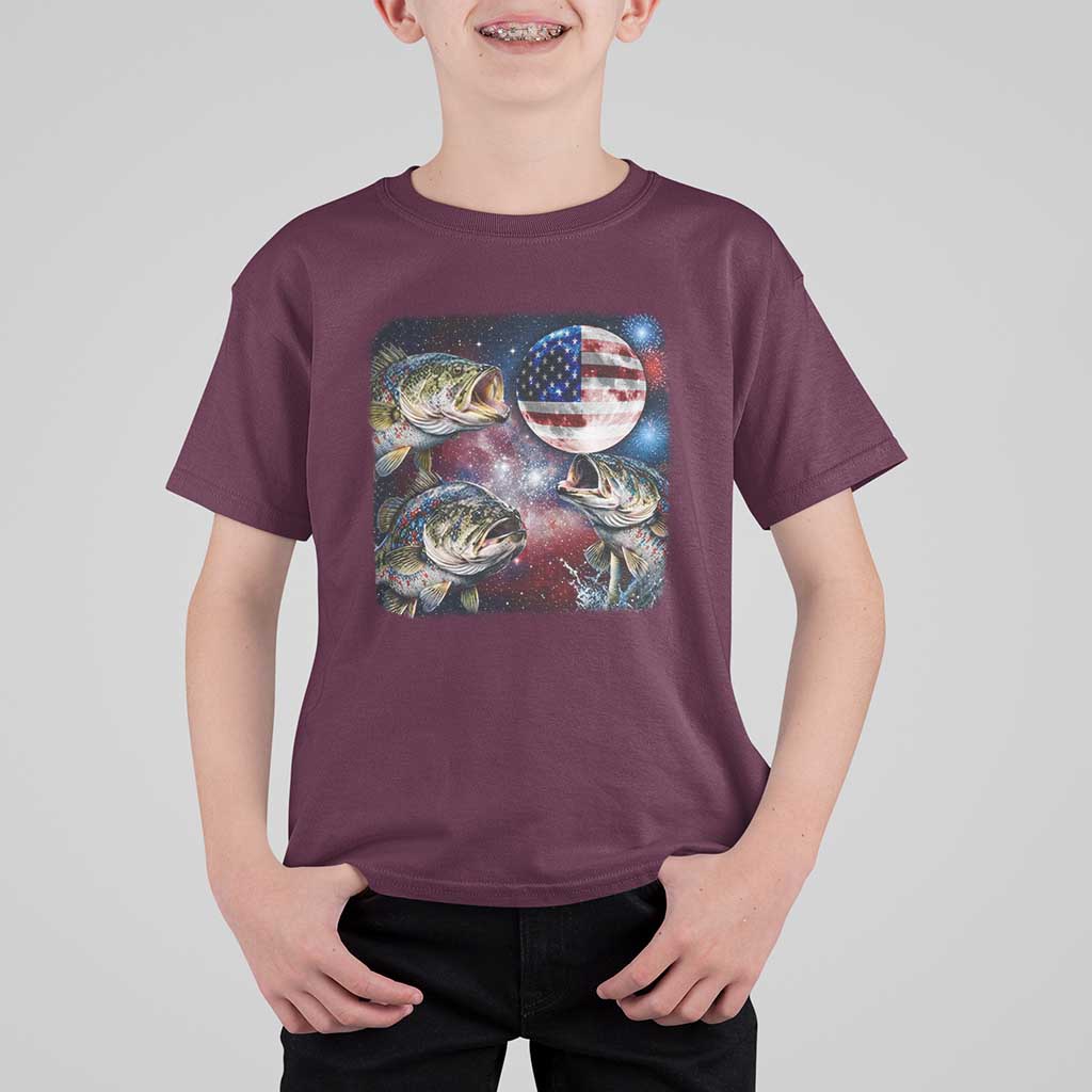 Patriotic Bass Fishing Moon T Shirt For Kid 4th Of July Fisherman Gift