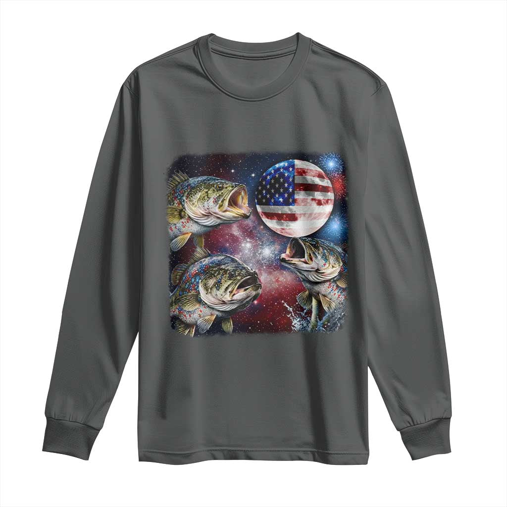 Patriotic Bass Fishing Moon Long Sleeve Shirt 4th Of July Fisherman Gift