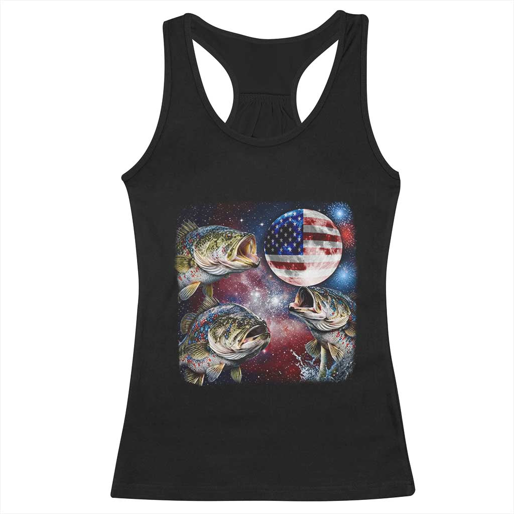 Patriotic Bass Fishing Moon Racerback Tank Top 4th Of July Fisherman Gift