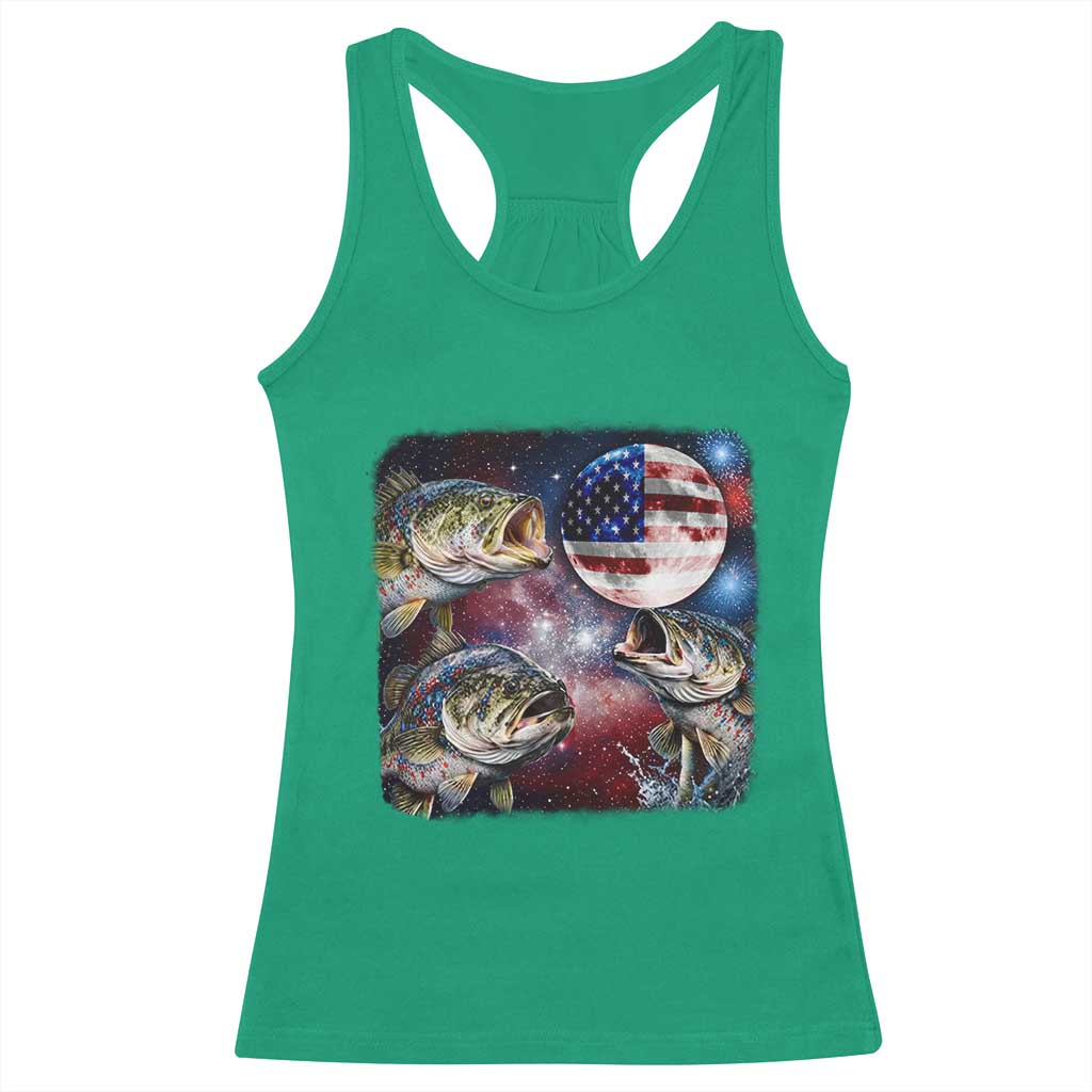 Patriotic Bass Fishing Moon Racerback Tank Top 4th Of July Fisherman Gift