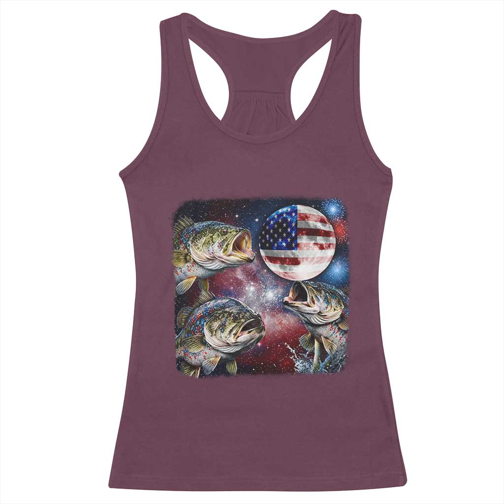 Patriotic Bass Fishing Moon Racerback Tank Top 4th Of July Fisherman Gift