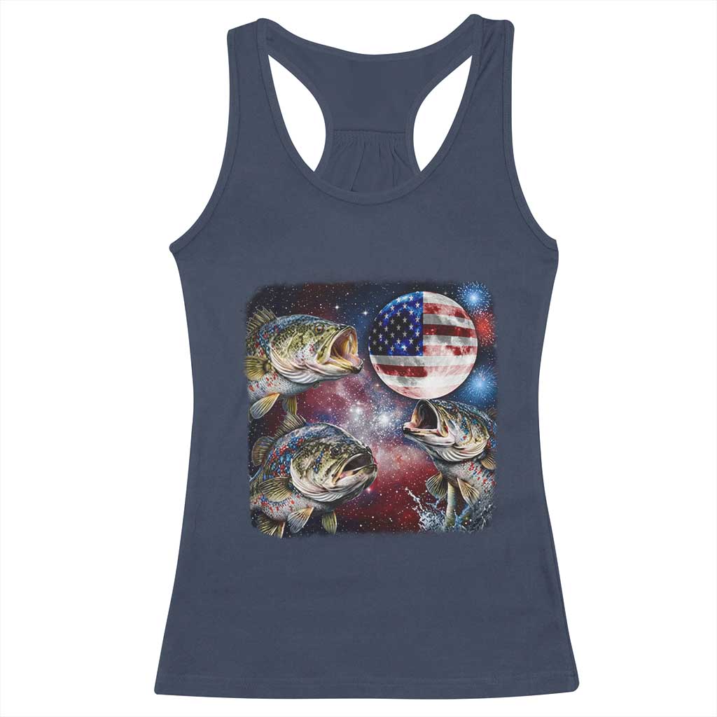 Patriotic Bass Fishing Moon Racerback Tank Top 4th Of July Fisherman Gift