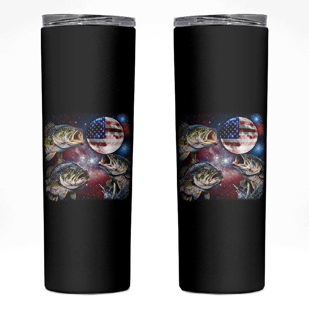 Patriotic Bass Fishing Moon Skinny Tumbler 4th Of July Fisherman Gift