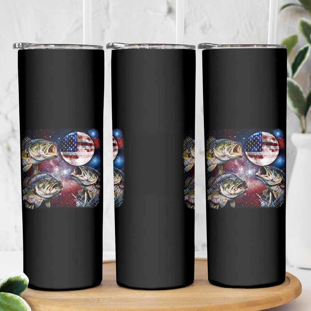 Patriotic Bass Fishing Moon Skinny Tumbler 4th Of July Fisherman Gift