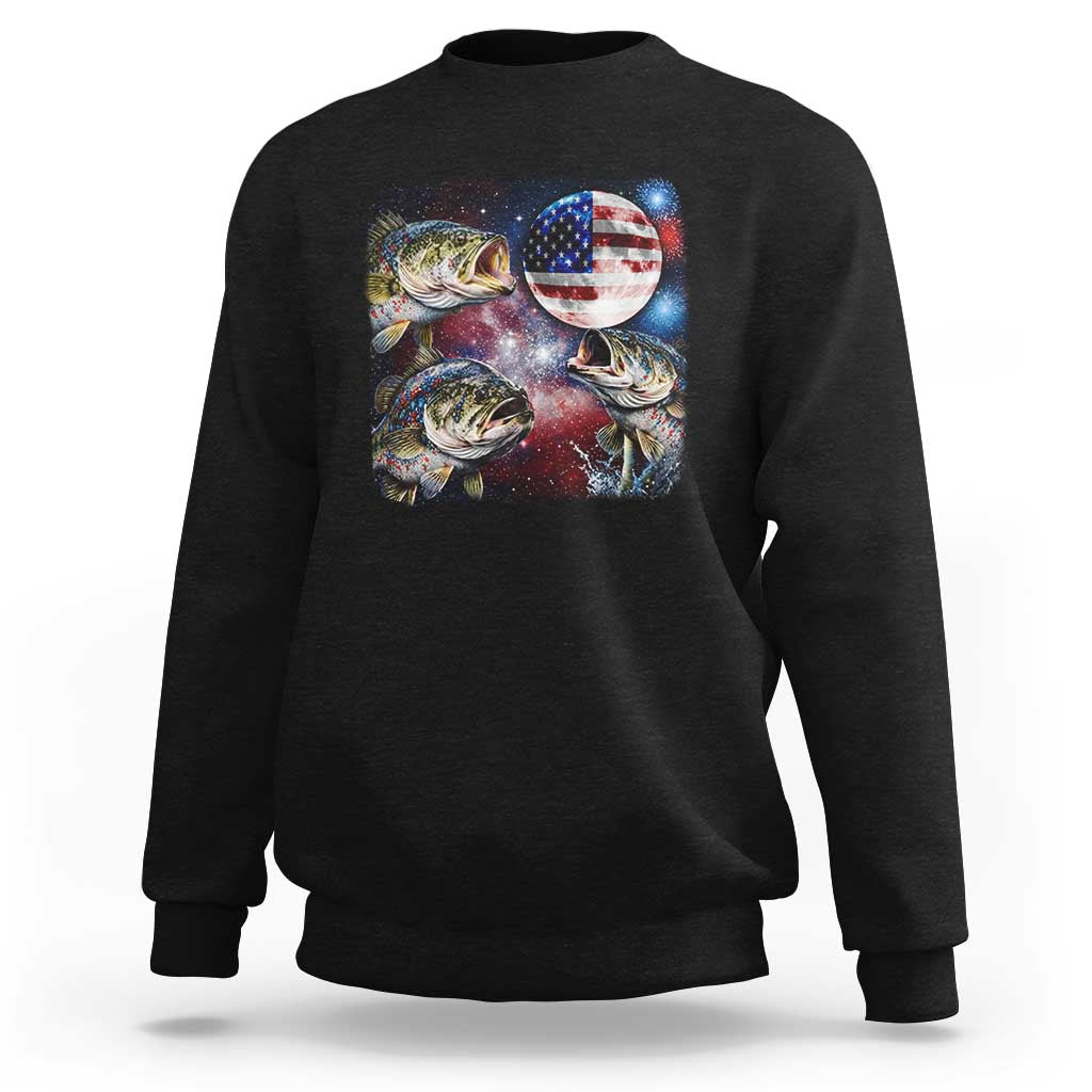 Patriotic Bass Fishing Moon Sweatshirt 4th Of July Fisherman Gift