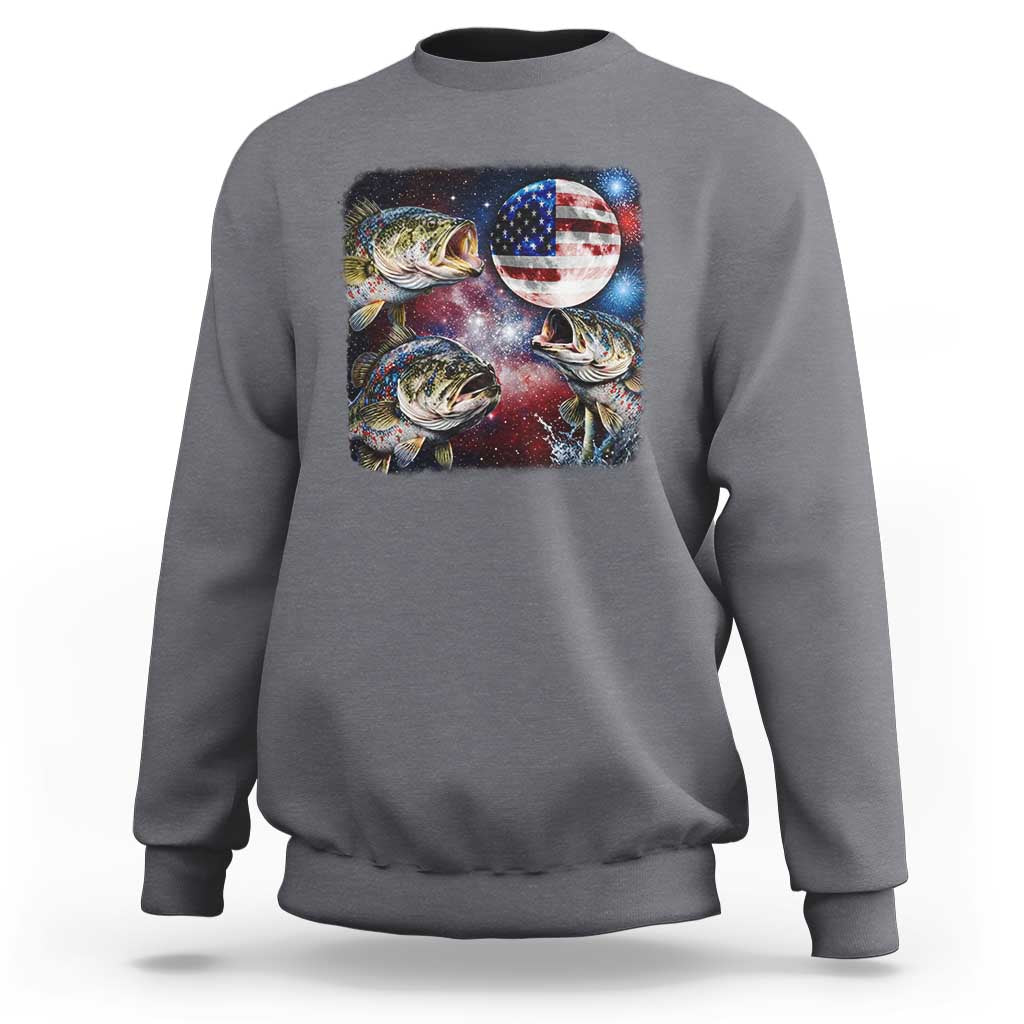 Patriotic Bass Fishing Moon Sweatshirt 4th Of July Fisherman Gift