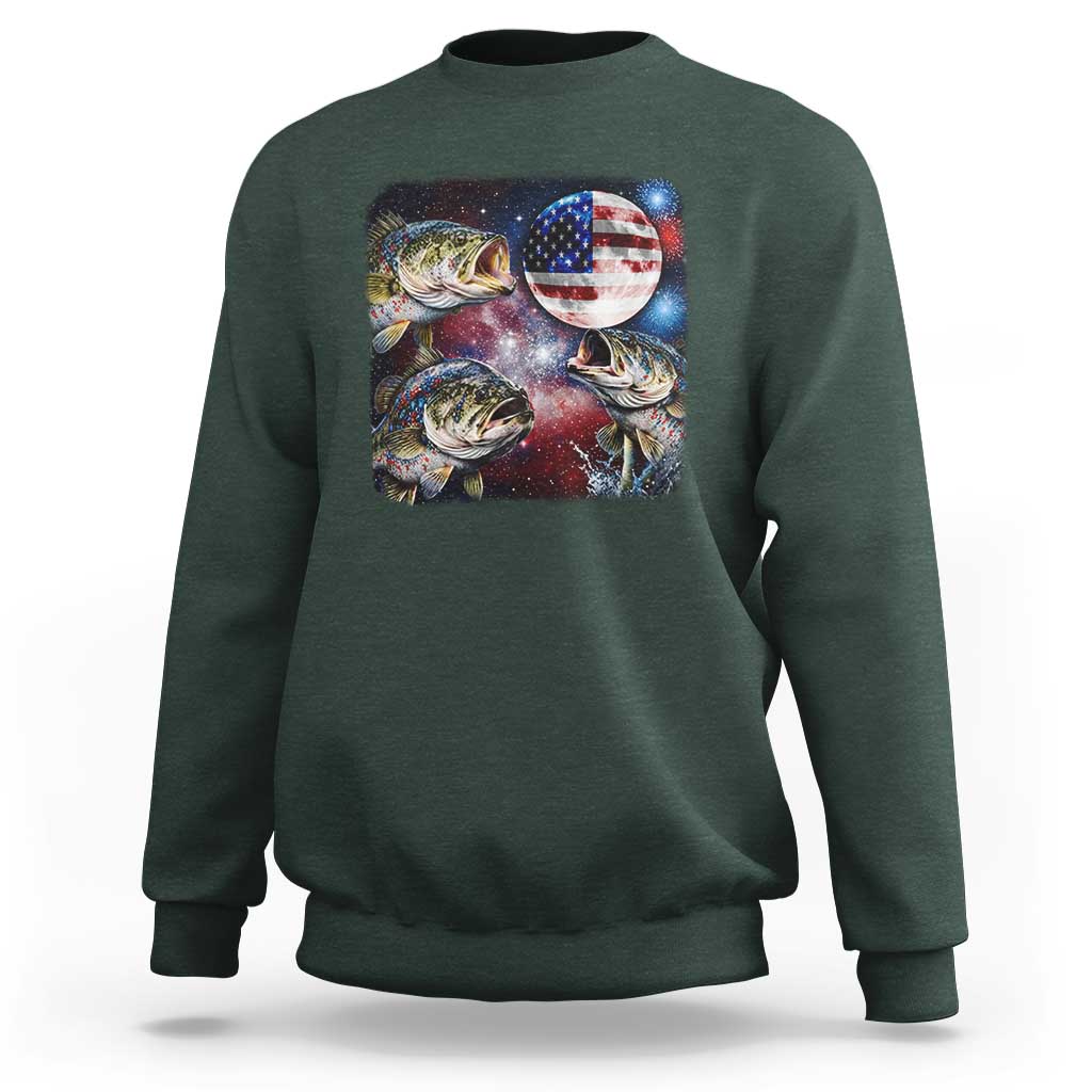 Patriotic Bass Fishing Moon Sweatshirt 4th Of July Fisherman Gift