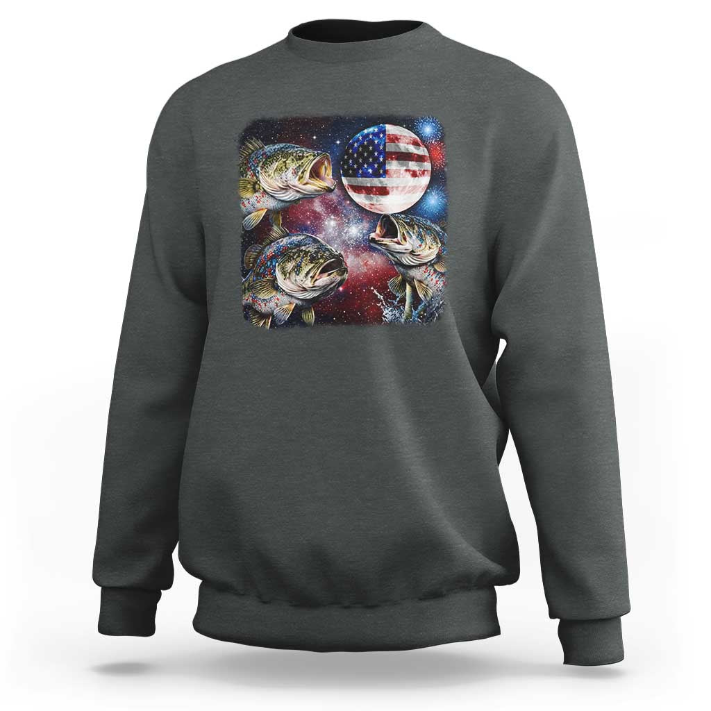 Patriotic Bass Fishing Moon Sweatshirt 4th Of July Fisherman Gift