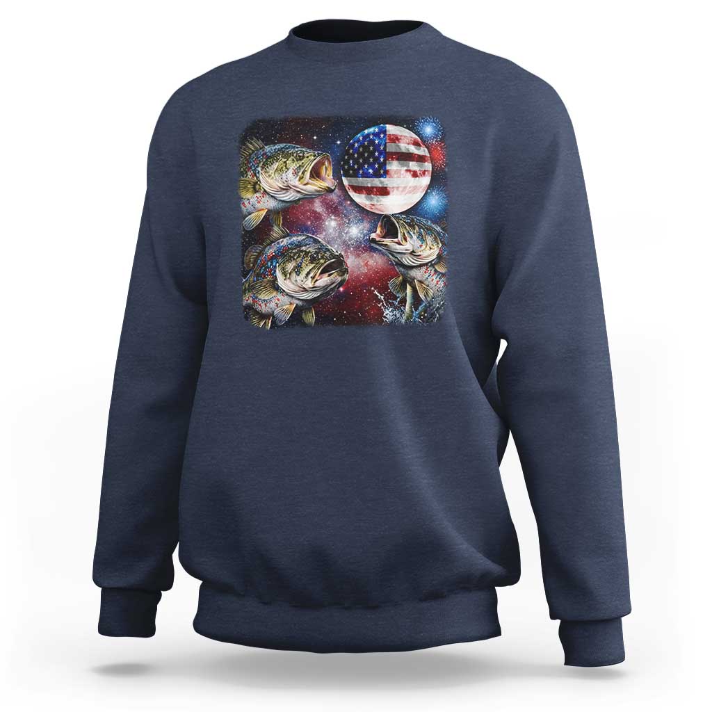 Patriotic Bass Fishing Moon Sweatshirt 4th Of July Fisherman Gift