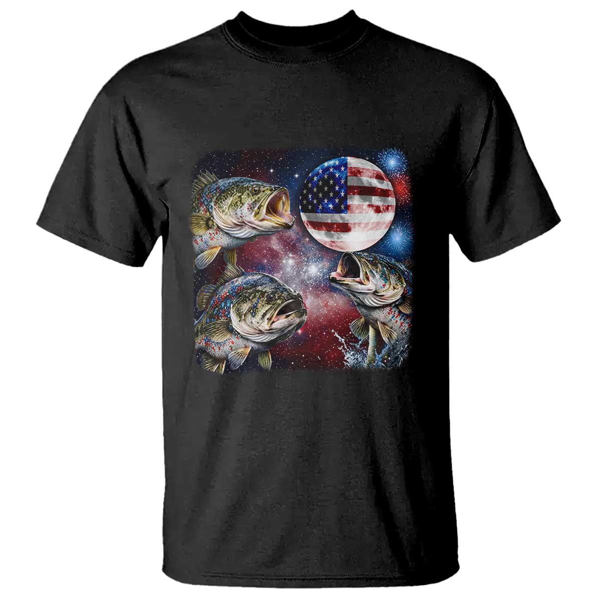 Patriotic Bass Fishing Moon T Shirt 4th Of July Fisherman Gift