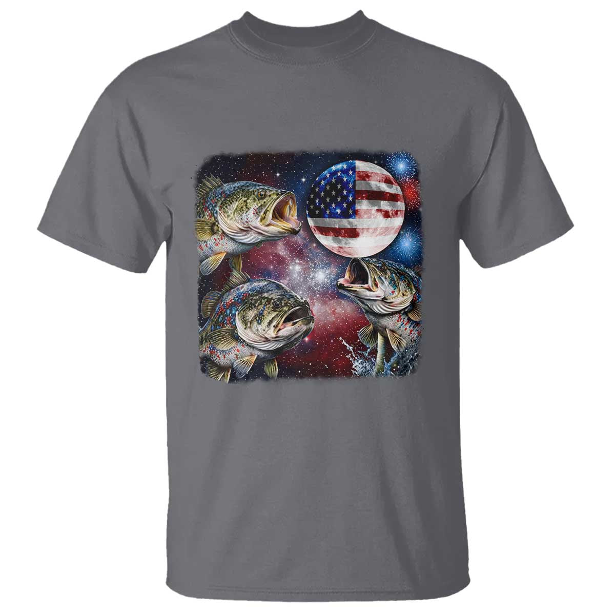 Patriotic Bass Fishing Moon T Shirt 4th Of July Fisherman Gift
