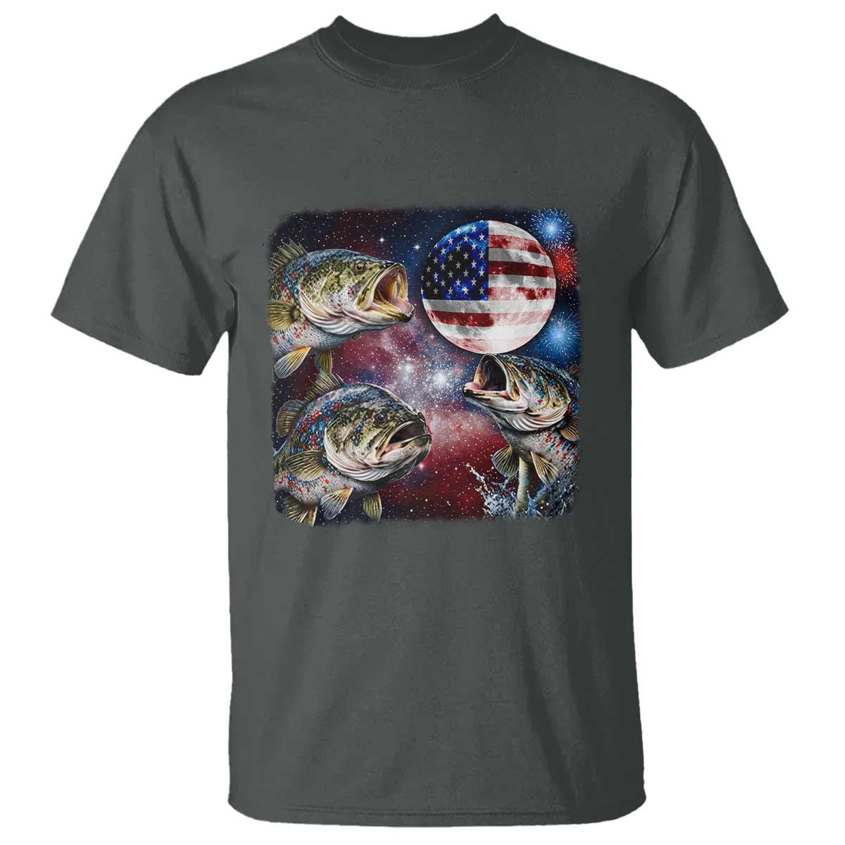 Patriotic Bass Fishing Moon T Shirt 4th Of July Fisherman Gift