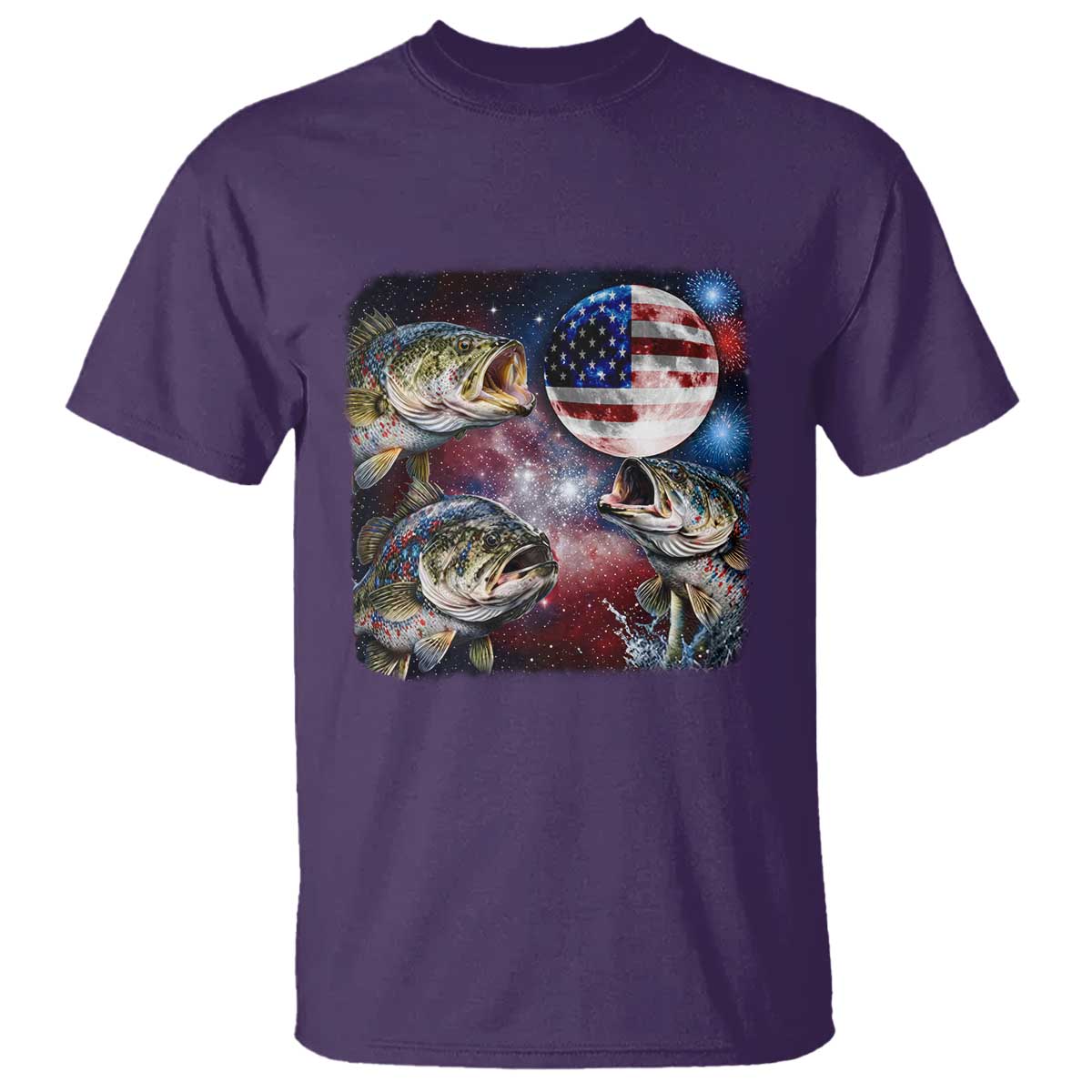 Patriotic Bass Fishing Moon T Shirt 4th Of July Fisherman Gift