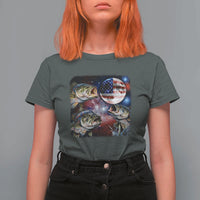 Patriotic Bass Fishing Moon T Shirt For Women 4th Of July Fisherman Gift