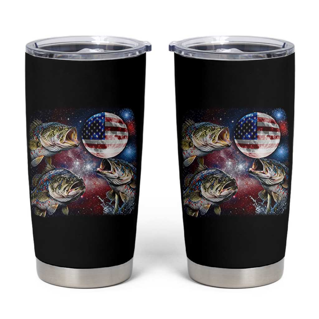 Patriotic Bass Fishing Moon Tumbler Cup 4th Of July Fisherman Gift