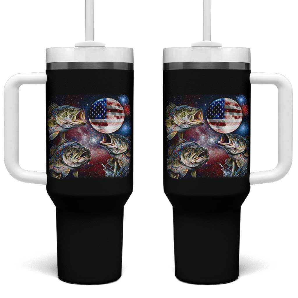 Patriotic Bass Fishing Moon Tumbler With Handle 4th Of July Fisherman Gift