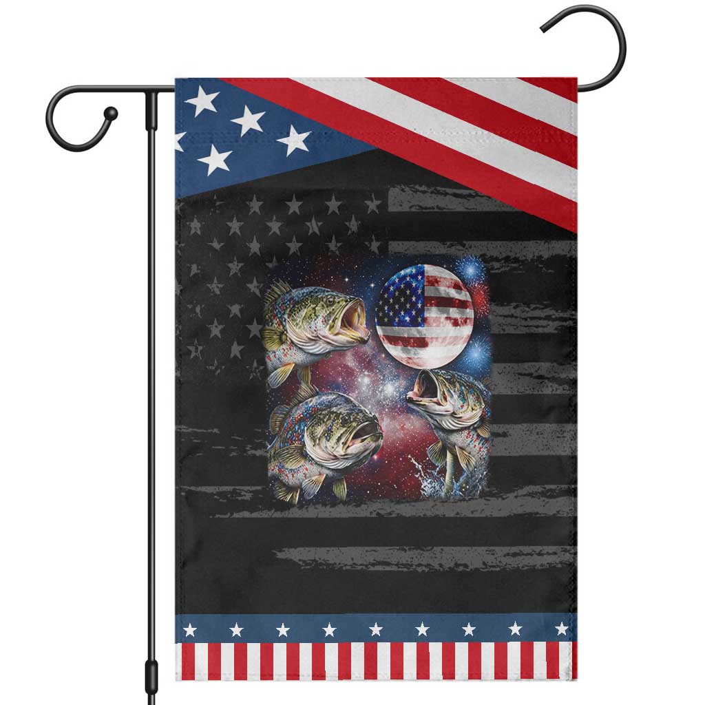 Red White And Blue Bass Fishing Moon Patriotic Garden Flag 4th Of July Fisherman Gift