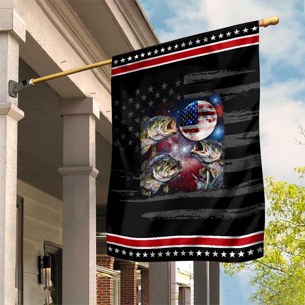 Red White And Blue Bass Fishing Moon Patriotic Garden Flag 4th Of July Fisherman Gift