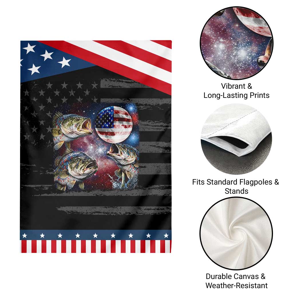 Red White And Blue Bass Fishing Moon Patriotic Garden Flag 4th Of July Fisherman Gift