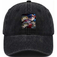 Patriotic Bass Fishing Moon Washed Cotton Baseball Cap 4th Of July Fisherman Gift