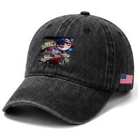 Patriotic Bass Fishing Moon Washed Cotton Baseball Cap 4th Of July Fisherman Gift