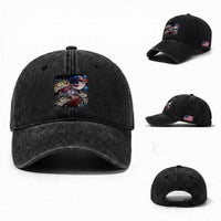 Patriotic Bass Fishing Moon Washed Cotton Baseball Cap 4th Of July Fisherman Gift