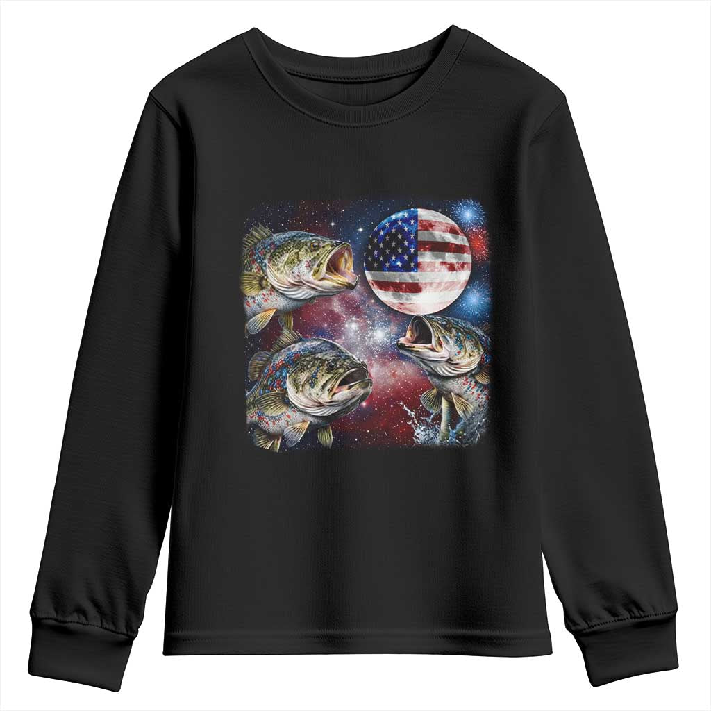 Patriotic Bass Fishing Moon Youth Sweatshirt 4th Of July Fisherman Gift