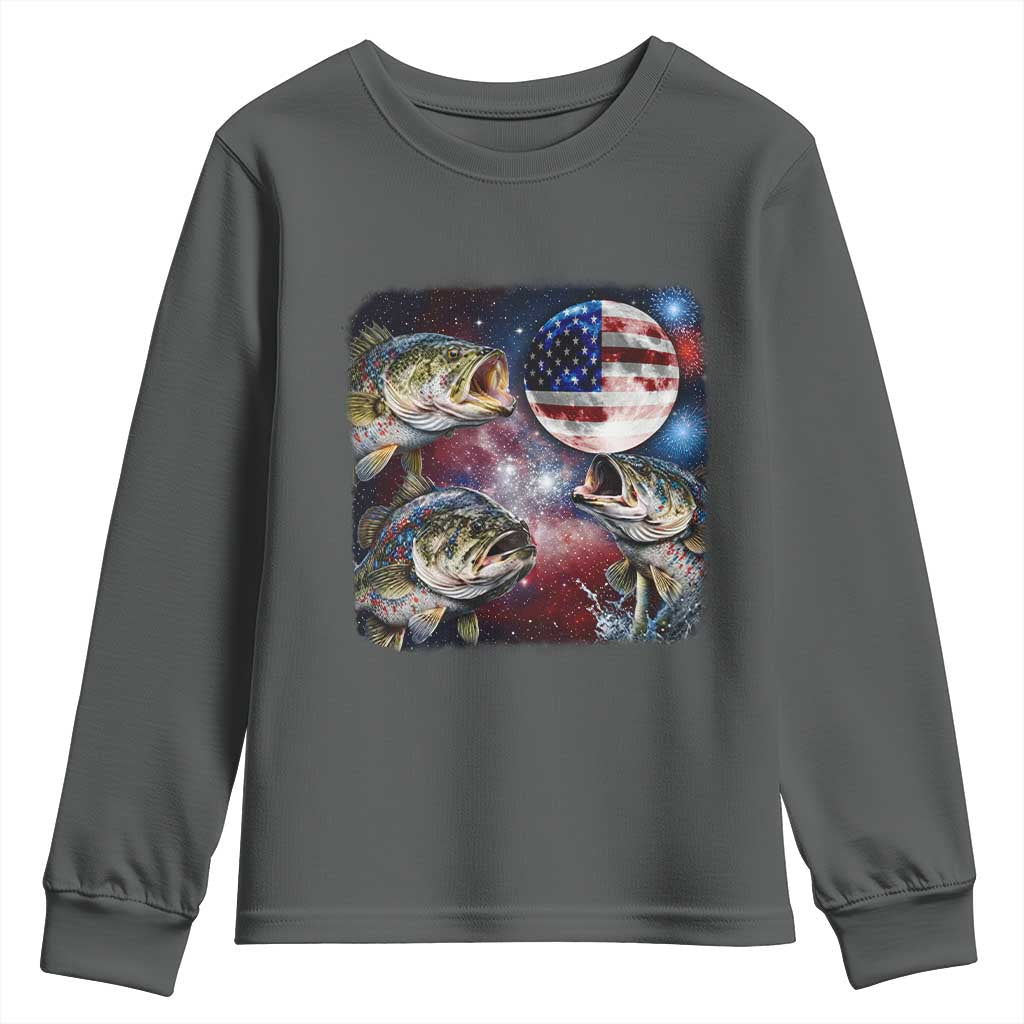 Patriotic Bass Fishing Moon Youth Sweatshirt 4th Of July Fisherman Gift