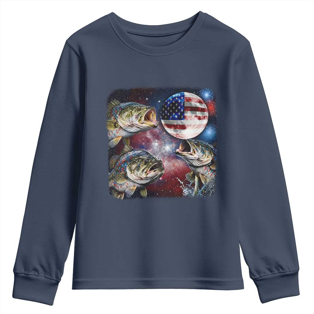 Patriotic Bass Fishing Moon Youth Sweatshirt 4th Of July Fisherman Gift
