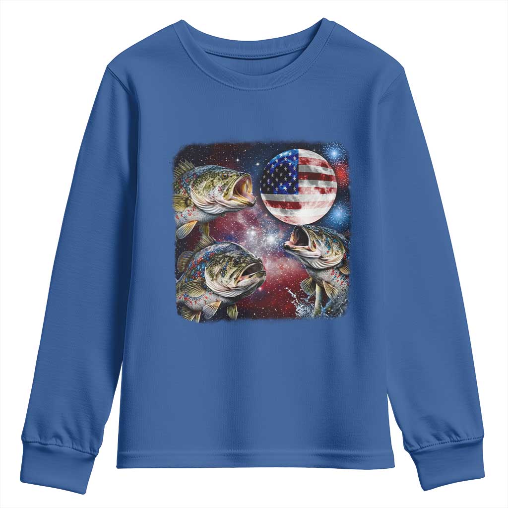 Patriotic Bass Fishing Moon Youth Sweatshirt 4th Of July Fisherman Gift