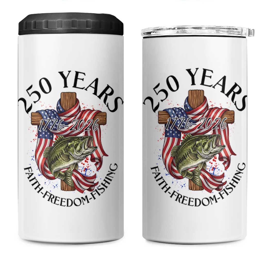 Faith Freedom Fishing 4 in 1 Can Cooler Tumbler 250 Years Of Christian Fish Hunting