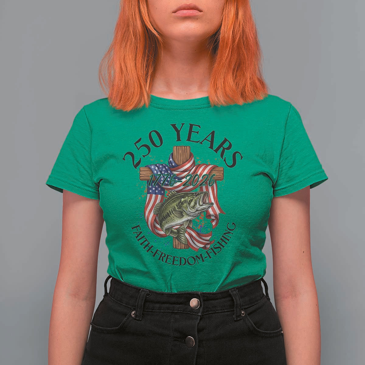 Faith Freedom Fishing T Shirt For Women 250 Years Of Christian Fish Hunting