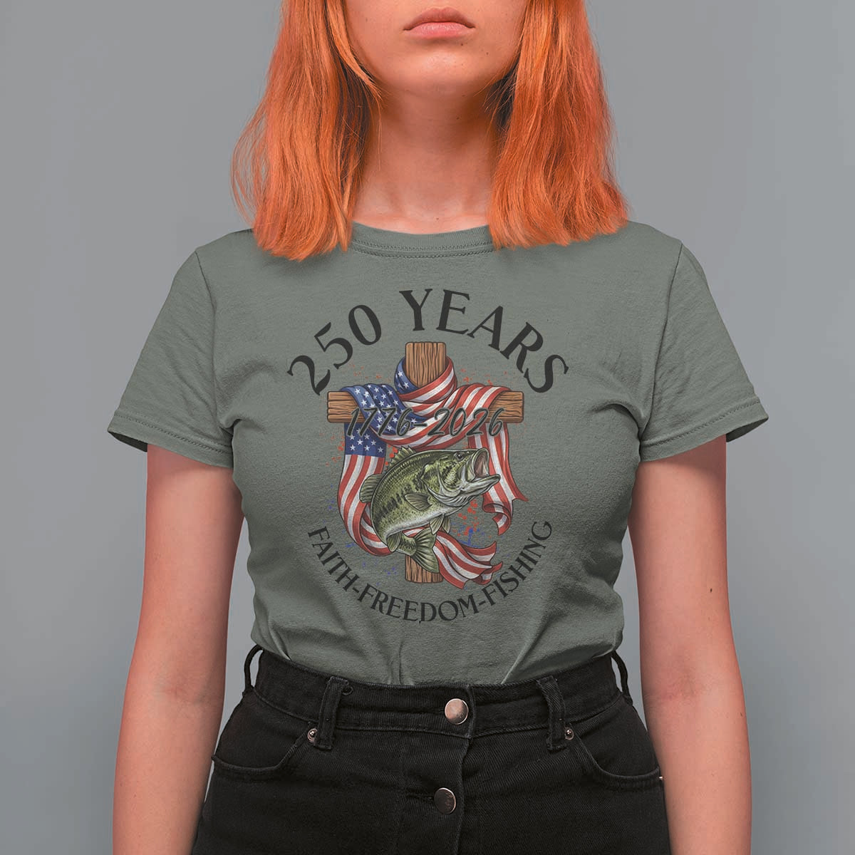 Faith Freedom Fishing T Shirt For Women 250 Years Of Christian Fish Hunting
