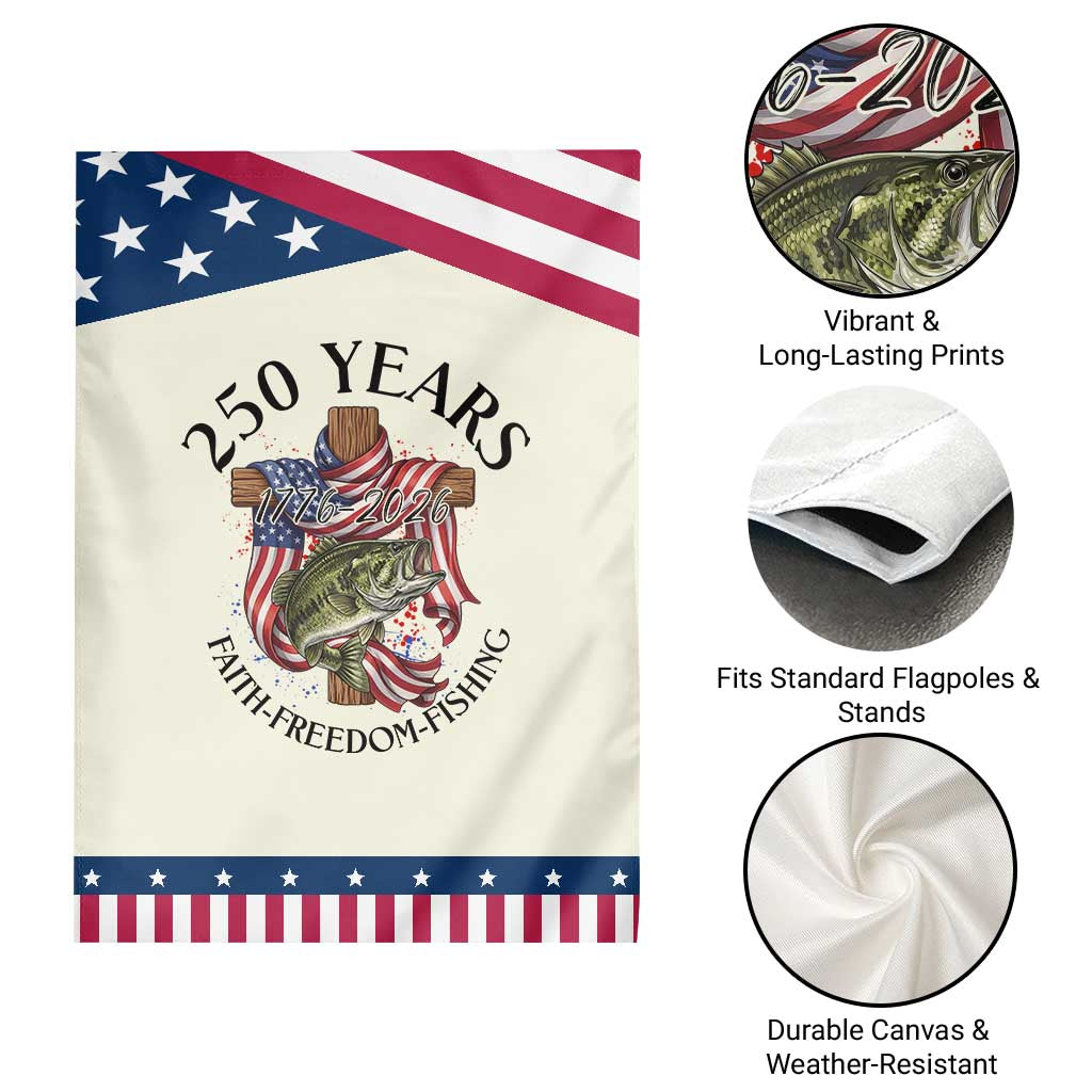 Faith Freedom Fishing Patriotic Garden Flag 250 Years Of Christian Fish Hunting