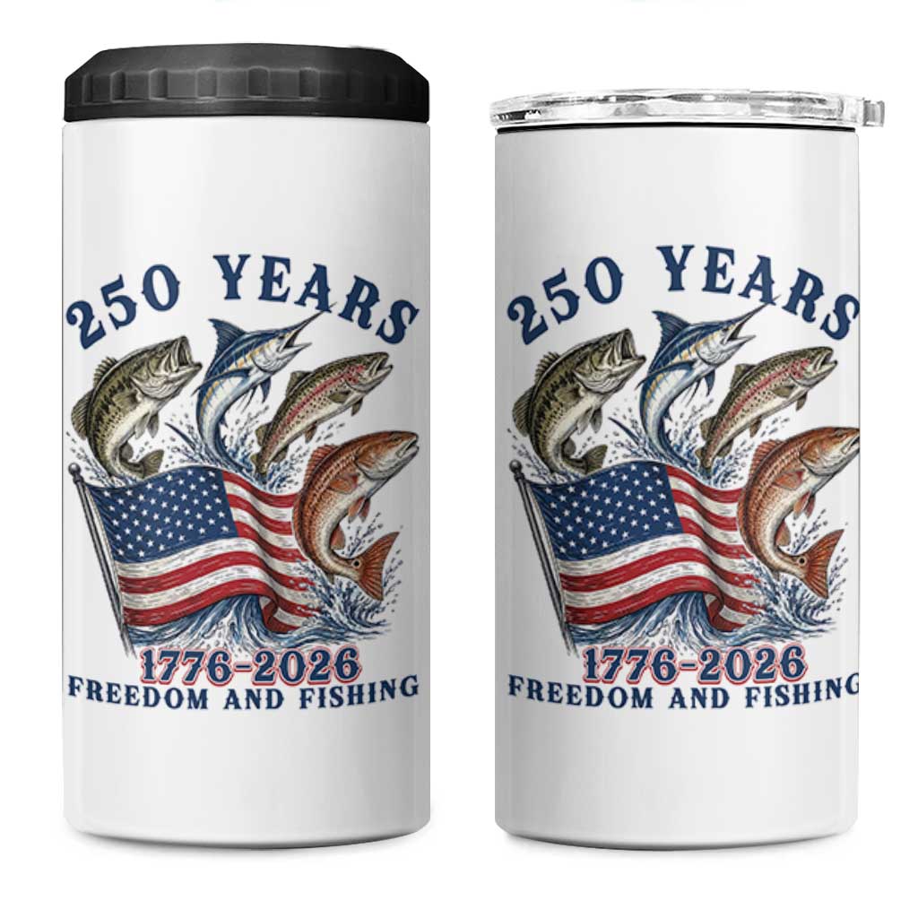 Freedom And Fishing 4 in 1 Can Cooler Tumbler Patriotic American Flag Fisherman Gift