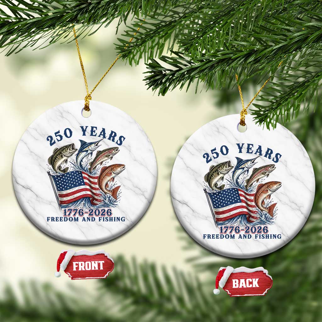 Freedom And Fishing Ceramic Ornament Patriotic American Flag Fisherman Gift