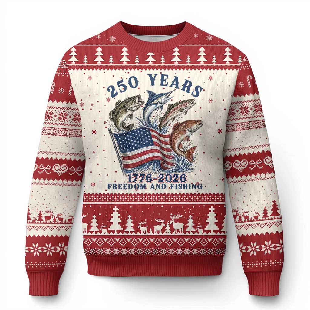 Freedom And Fishing Ugly Christmas Sweater Patriotic American Flag Fisherman Gift