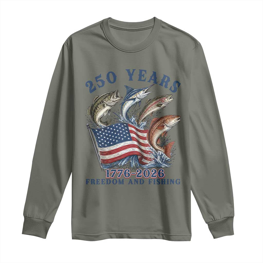 Freedom And Fishing Long Sleeve Shirt Patriotic American Flag Fisherman Gift