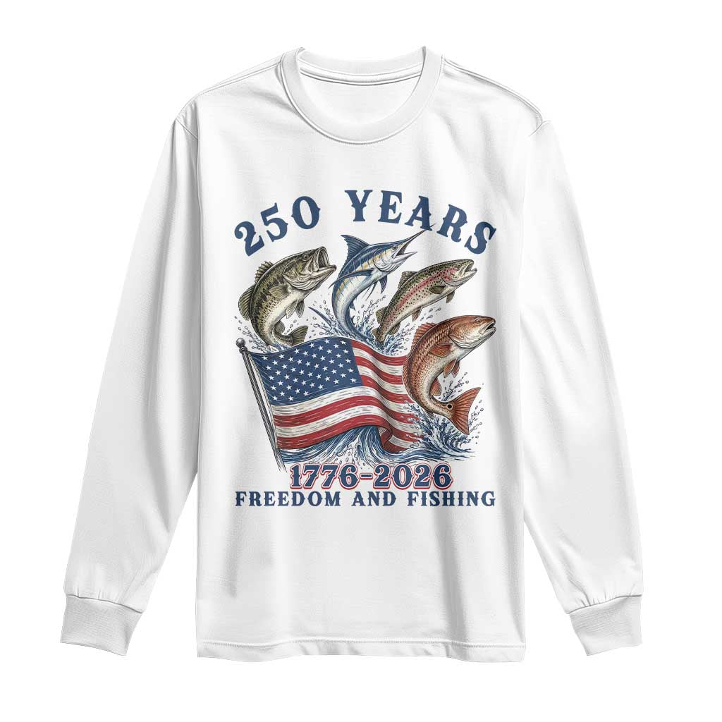 Freedom And Fishing Long Sleeve Shirt Patriotic American Flag Fisherman Gift