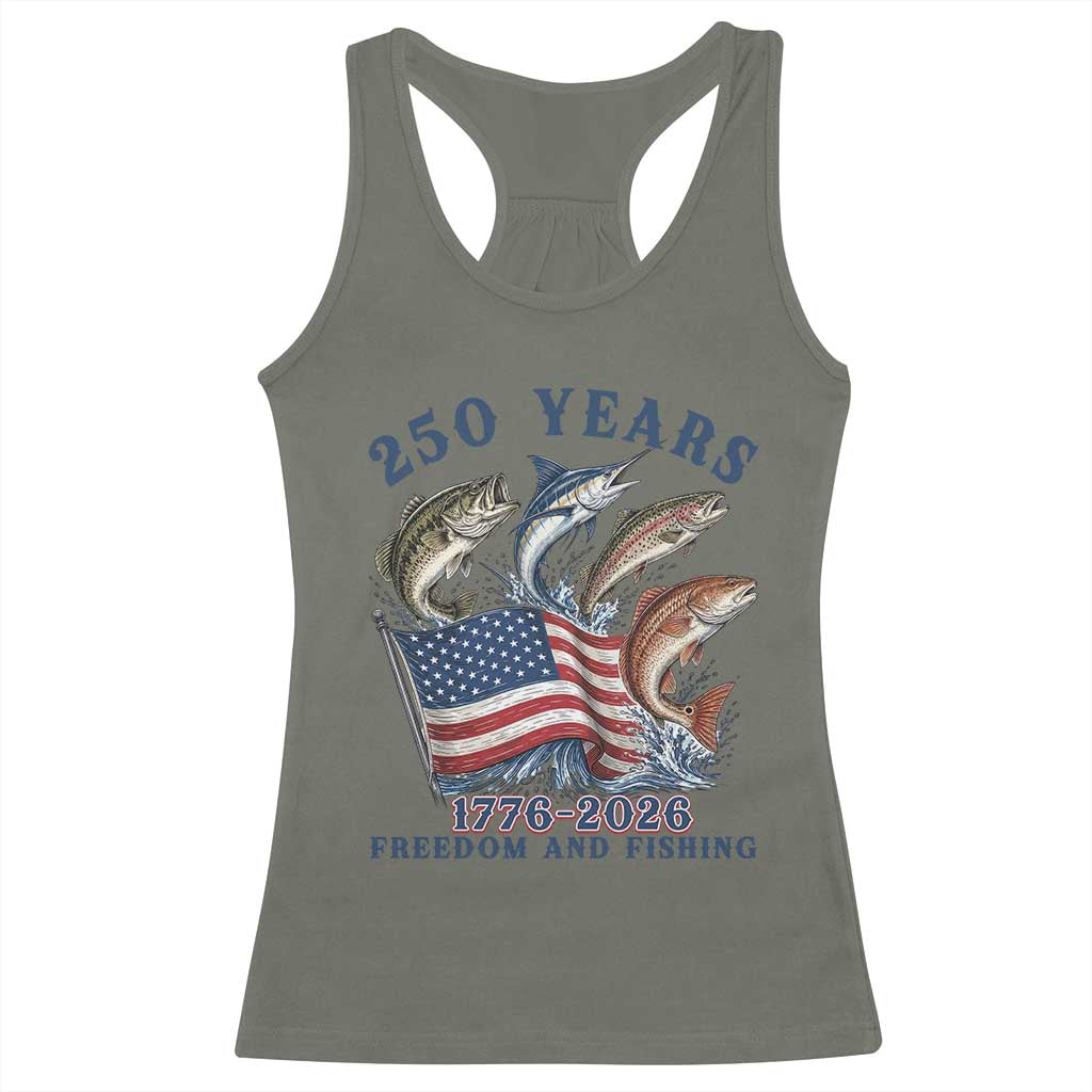 Freedom And Fishing Racerback Tank Top Patriotic American Flag Fisherman Gift